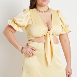 NWT Eloquii Tie Front Satin Cropped Blouse Size 24